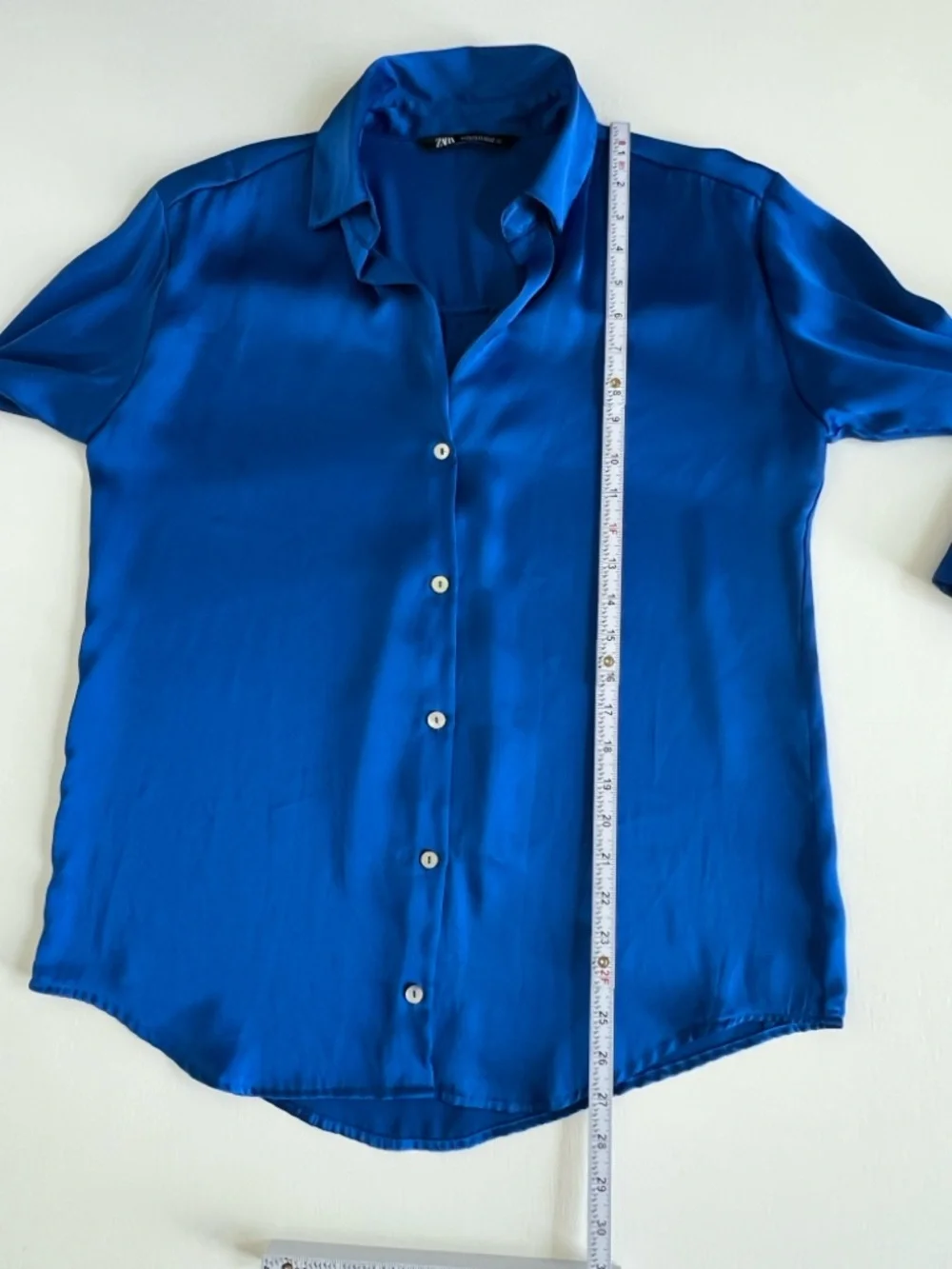 Zara Cobalt Blue Satin Button-Down Shirt - Picture 5 of 5